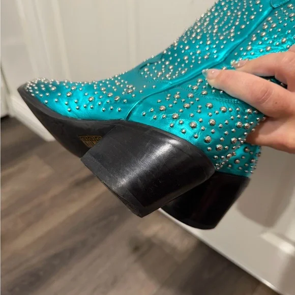 Jeffrey Campbell Teal Studded Ankle Boots - Picture 6 of 7